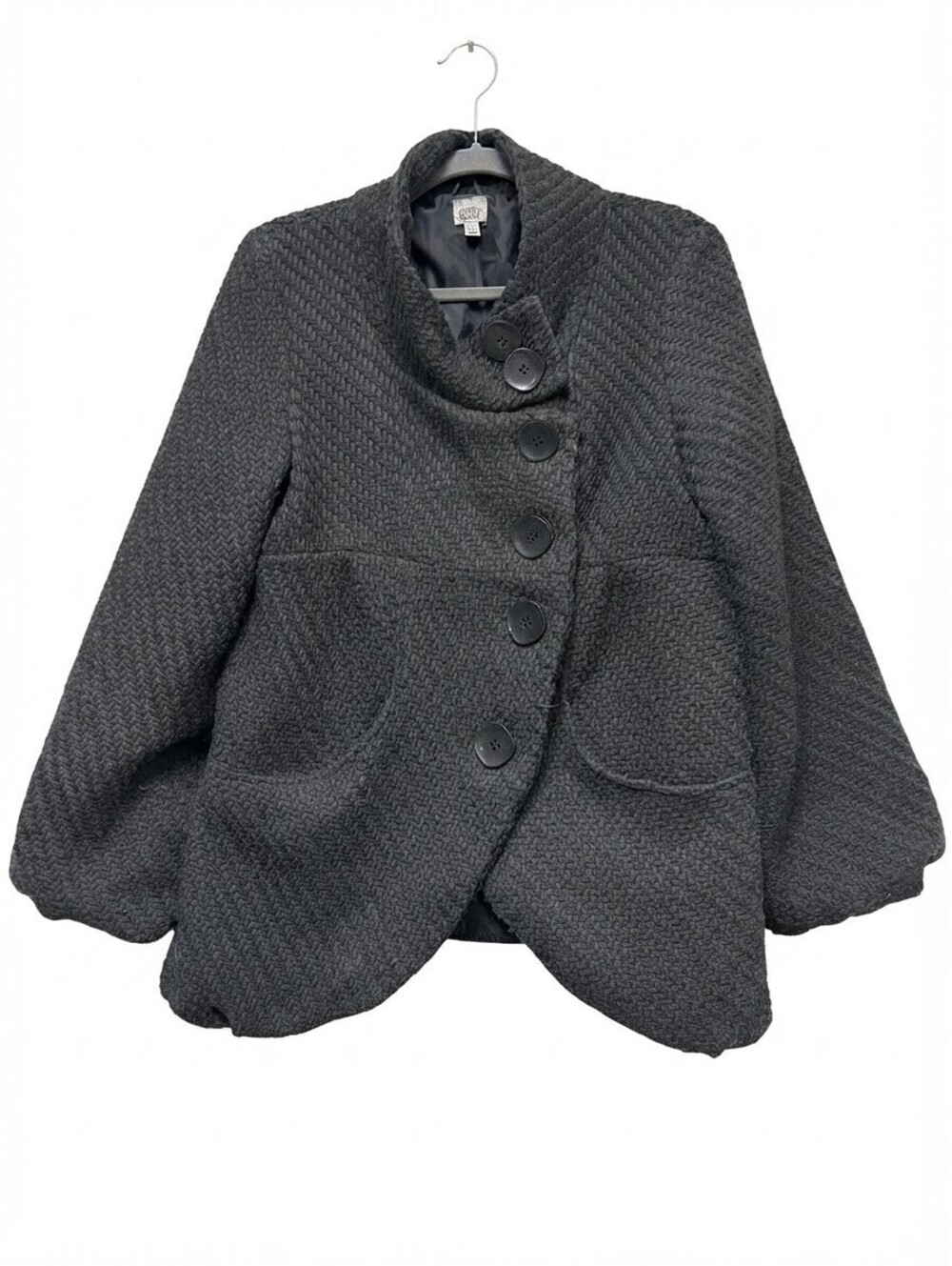 Charming Charlie Gray Wool Blend Asymmetric Button Winter Coat Jacket XL